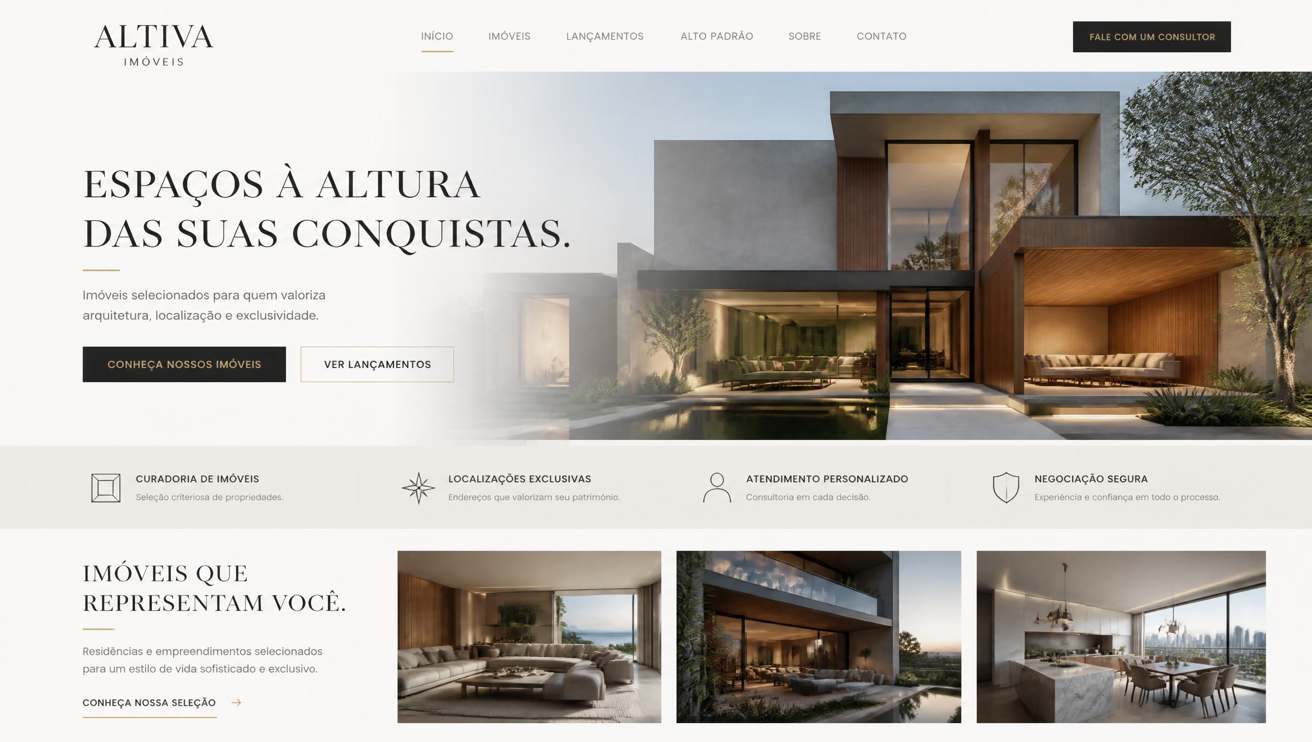 Website Altiva Imóveis em versão desktop