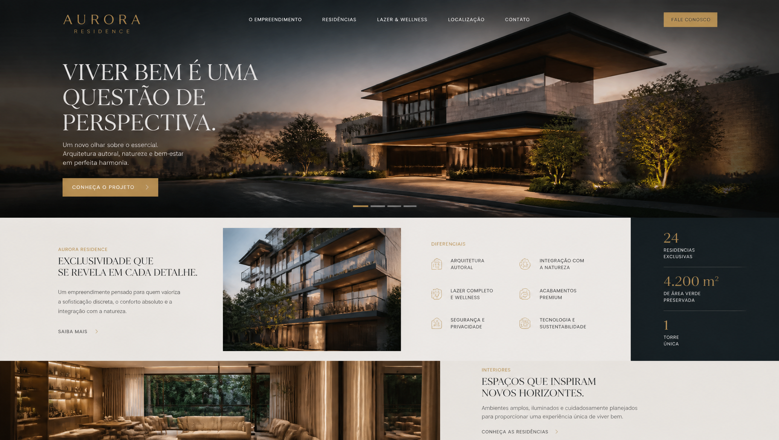 Website Aurora Residence em versão desktop