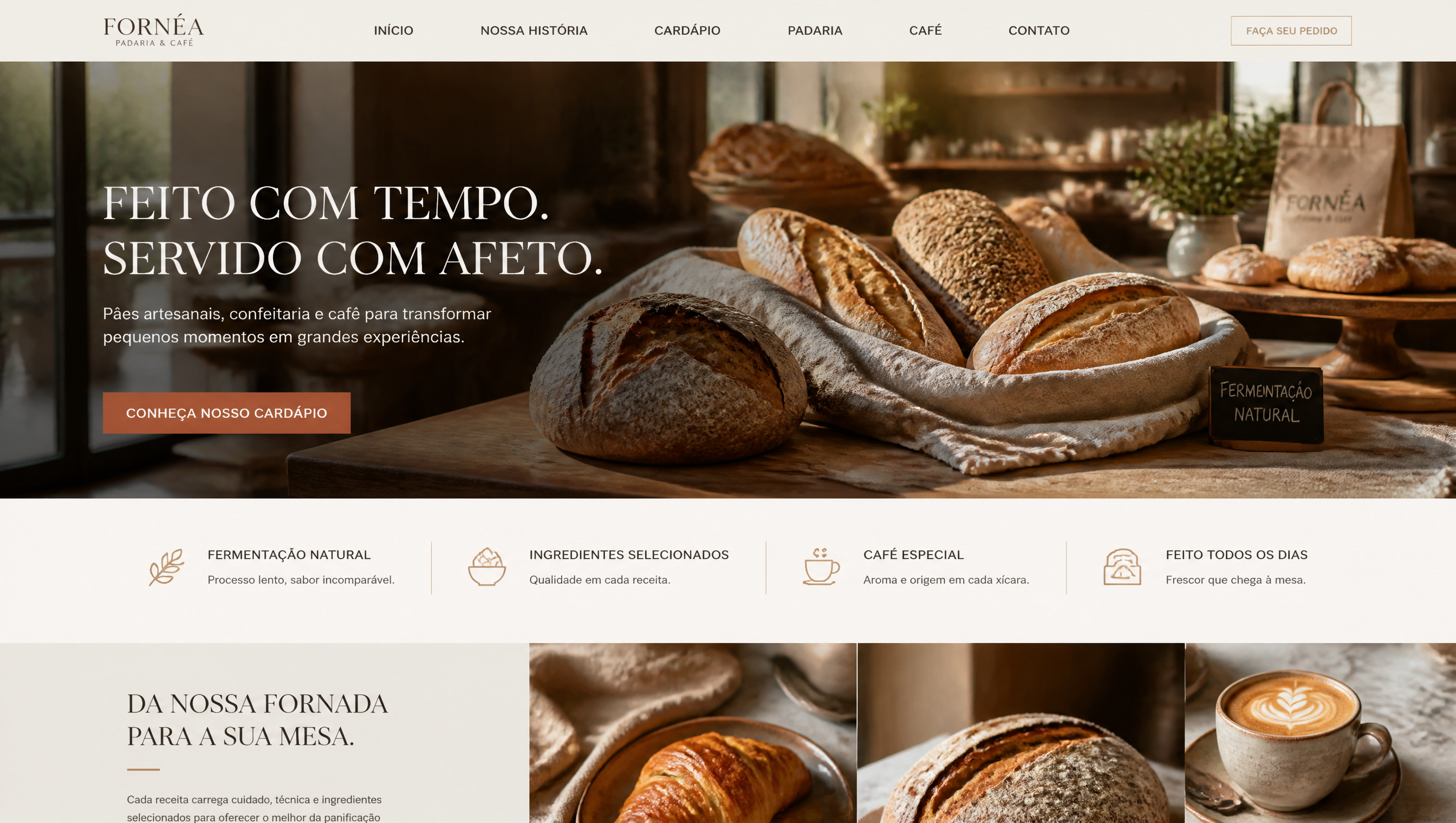 Website Fornéa Padaria e Café em versão desktop