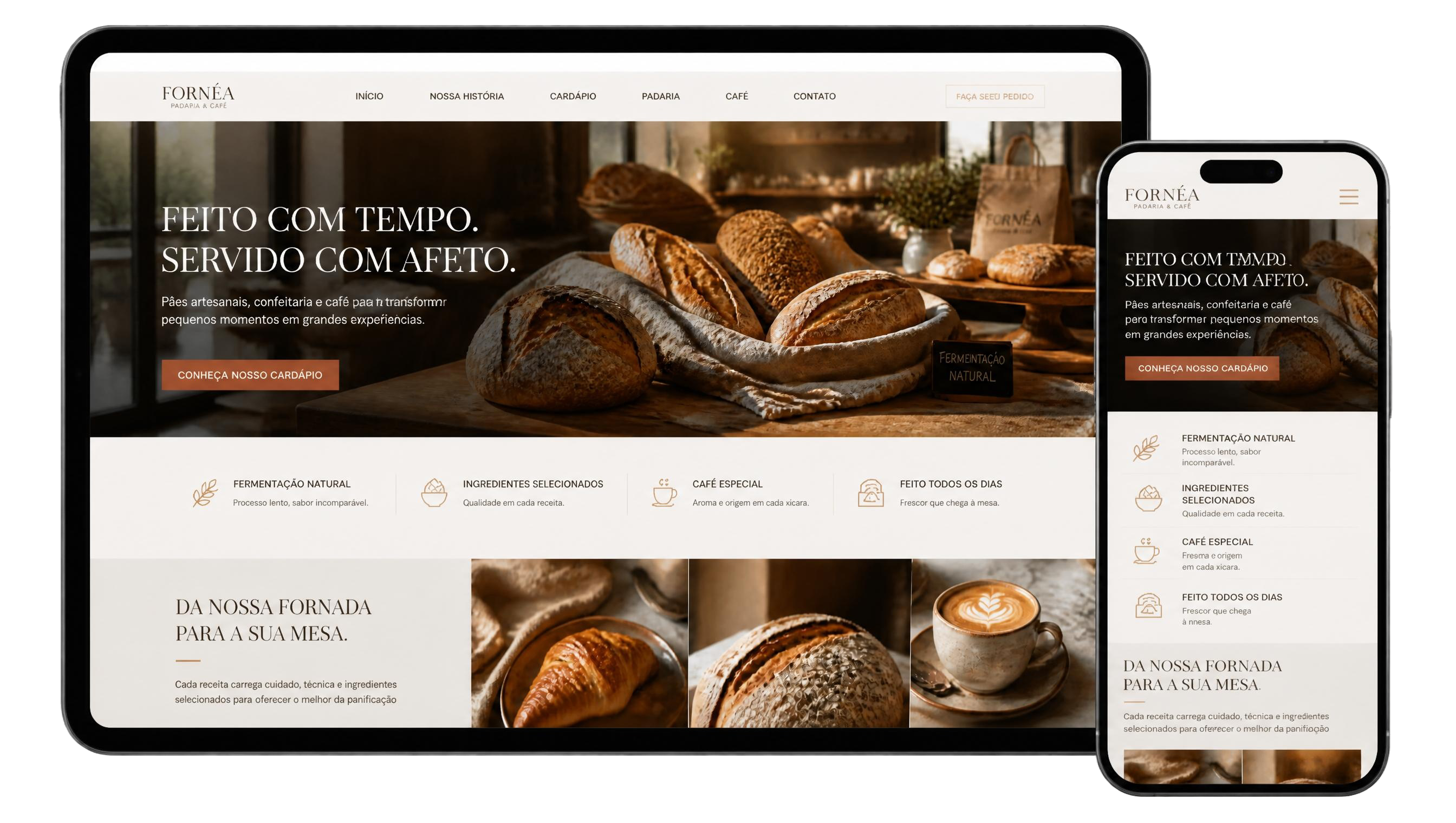 Website Fornéa Padaria e Café em versão mobile