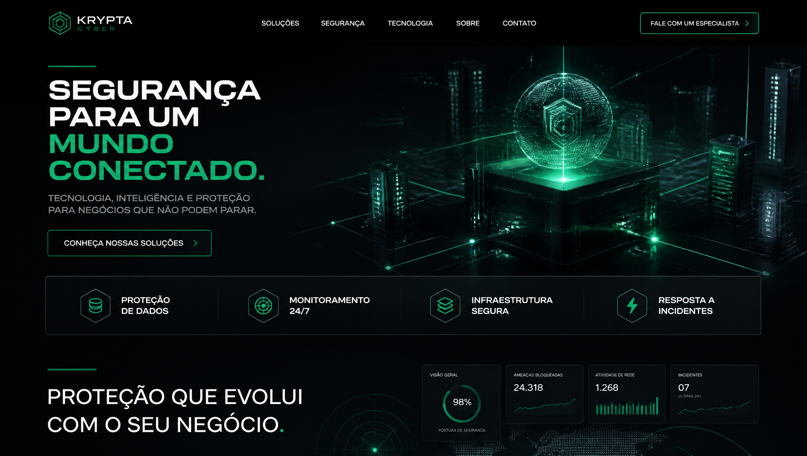 Website Krypta Cyber em versão desktop