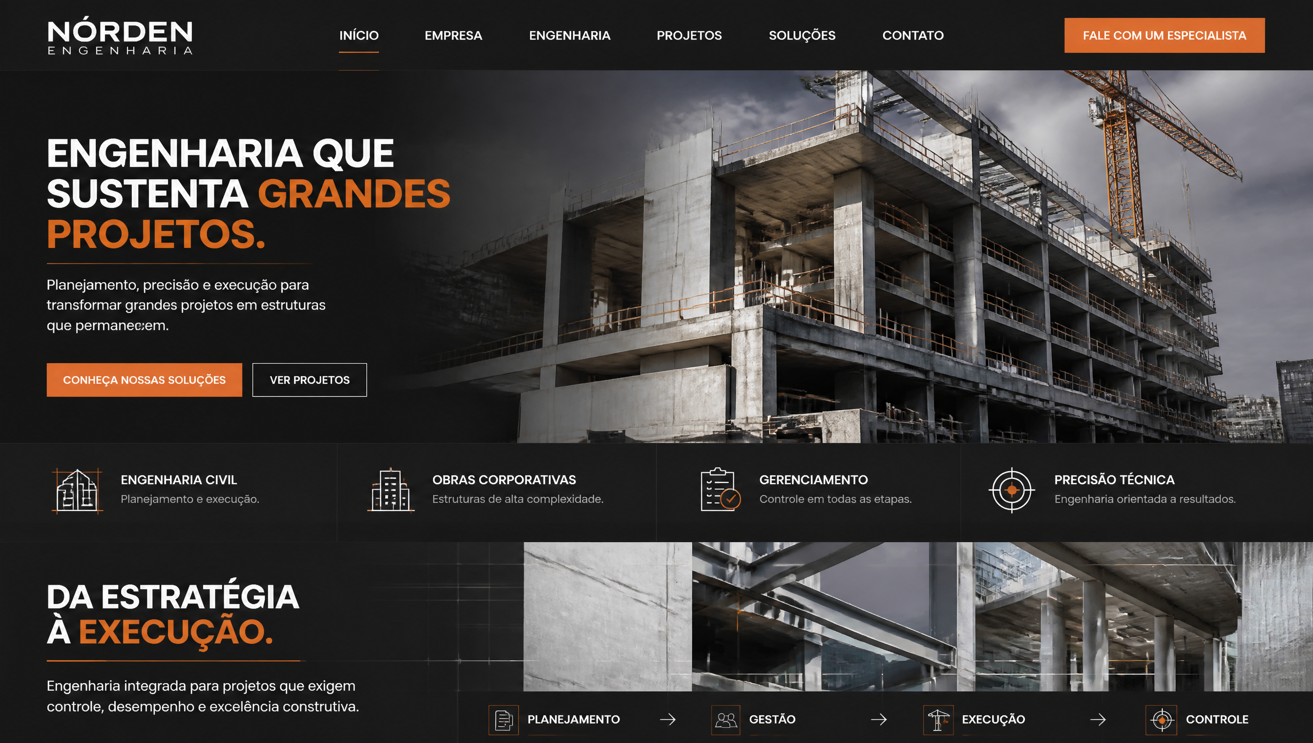 Website Nórden Engenharia em versão desktop