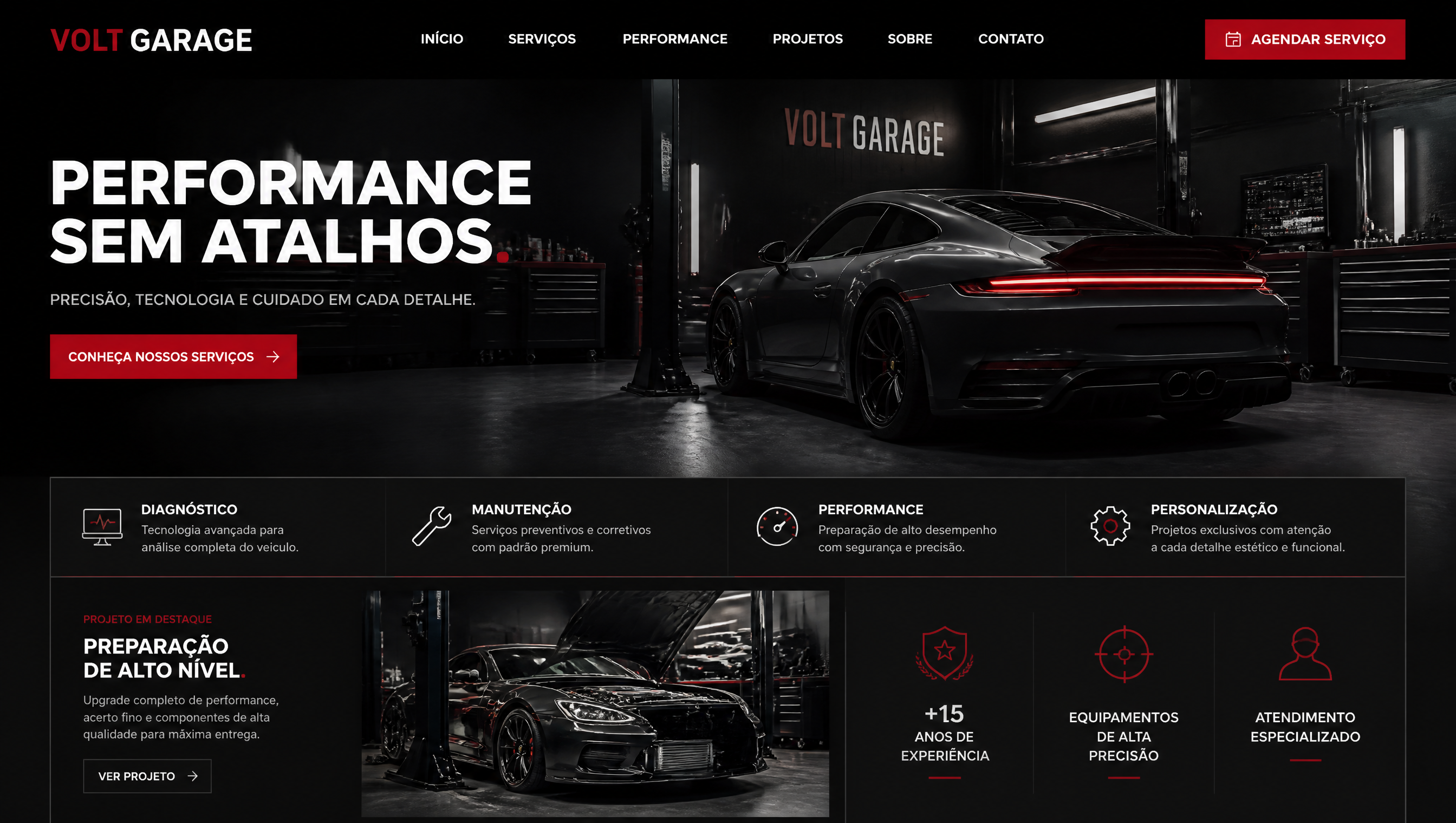 Website Volt Garage em versão desktop