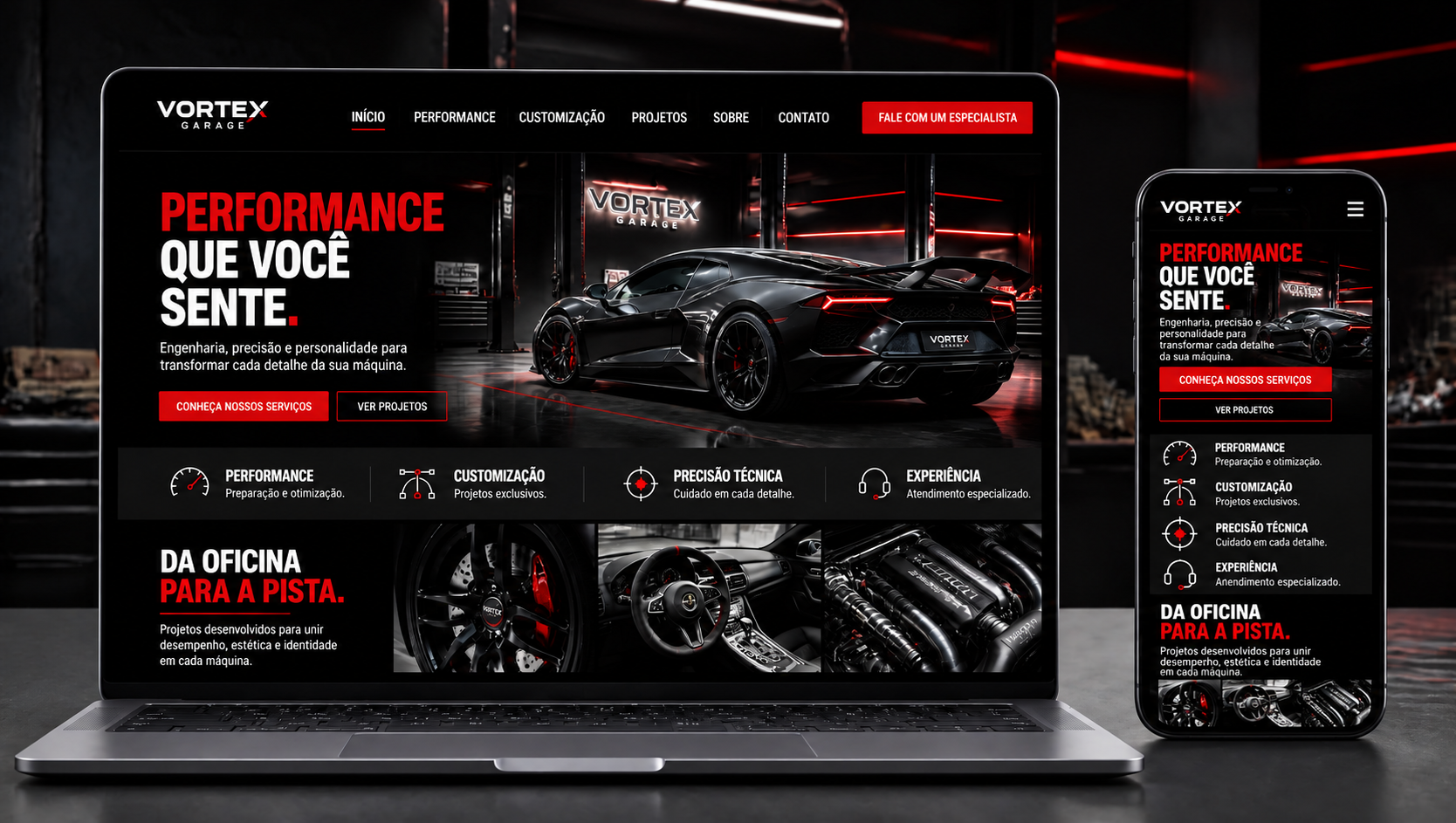 Vortex Garage — website automotivo e performance