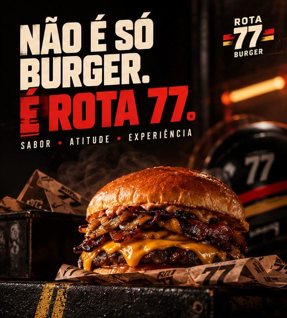 Direção visual da campanha Rota 77 Burger