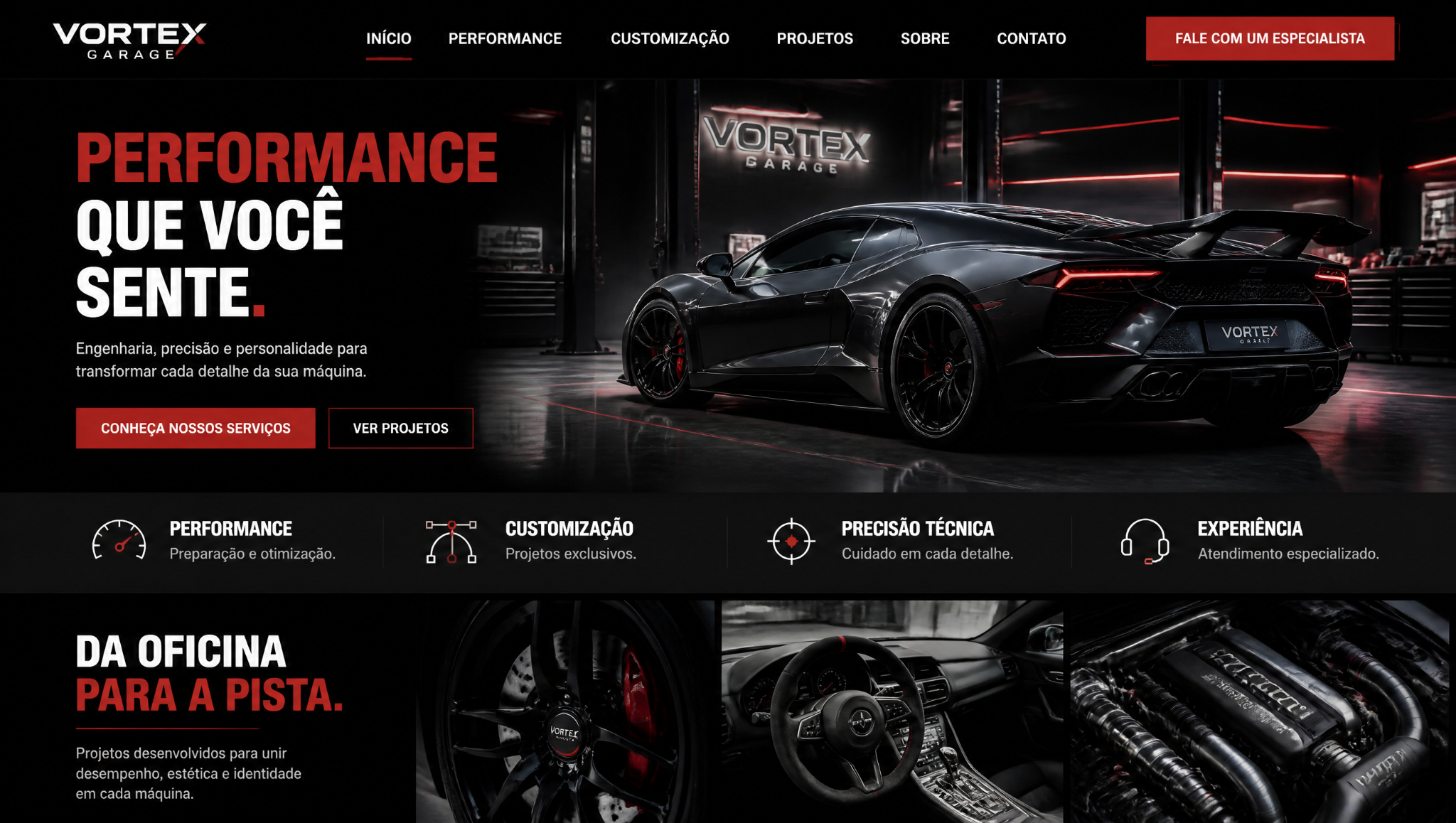 Website Vortex Garage em versão desktop